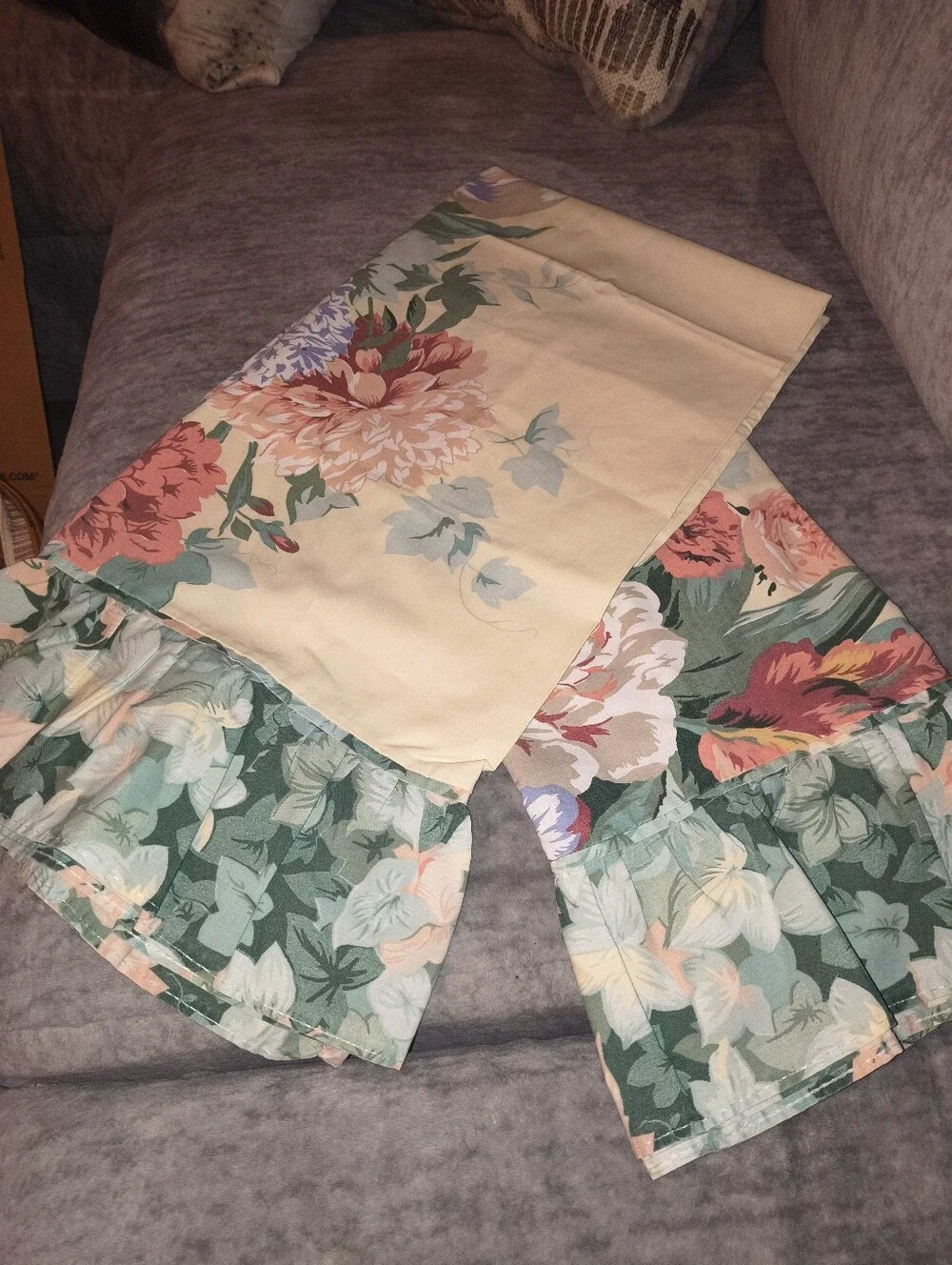 Floral Cotton Scarf in Cream, Green & Coral Pillow Cases